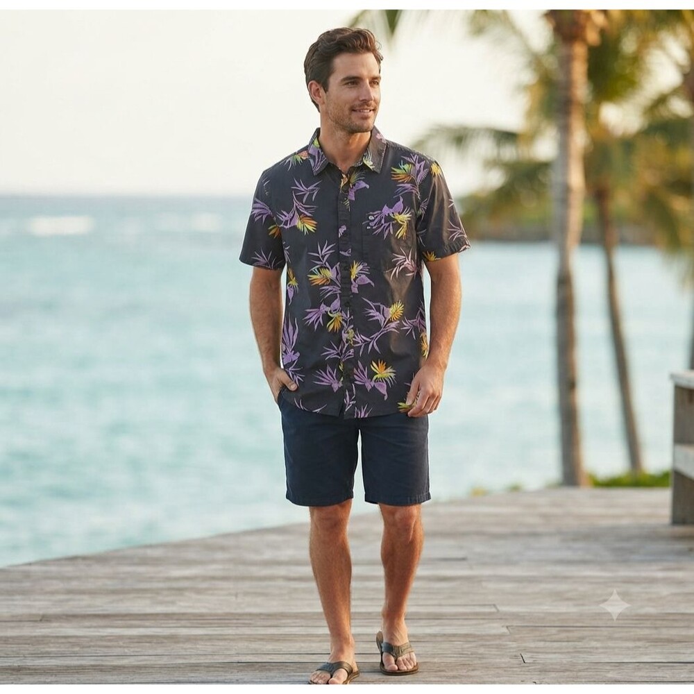 Quiksilver Mens Regular Fit Button Up Shirt Small Organic Cotton Tropical Floral